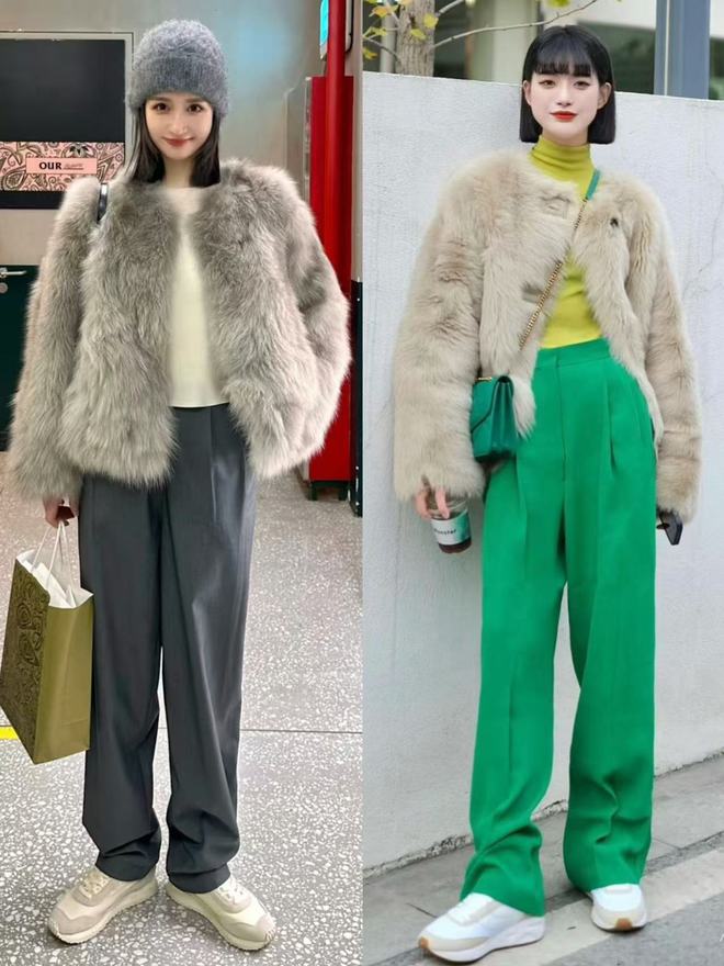 的“皮草+运动鞋”却个个洋气又好看九游会J9上海女生是真会穿！满大街(图5)